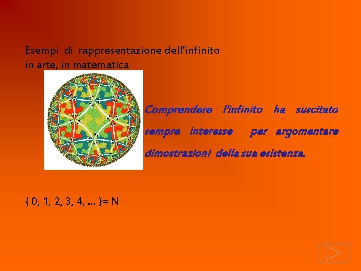 Esempi di rappresentazione dell’infinito in arte, in matematica Comprendere l'infinito ha suscitato sempre interesse