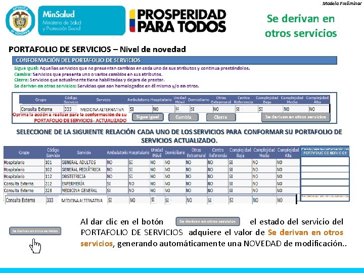 Modelo Preliminar Se derivan en otros servicios PORTAFOLIO DE SERVICIOS – Nivel de novedad