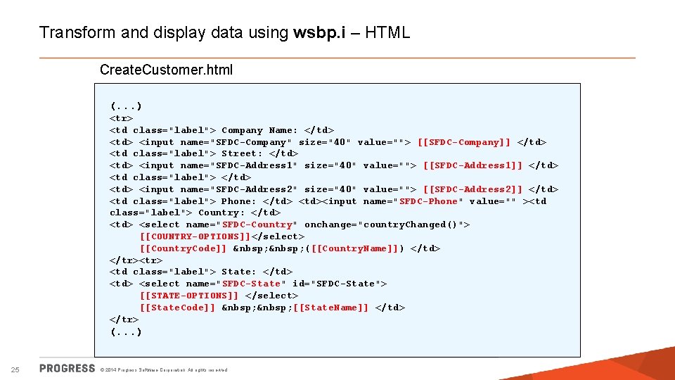 Transform and display data using wsbp. i – HTML Create. Customer. html (. .