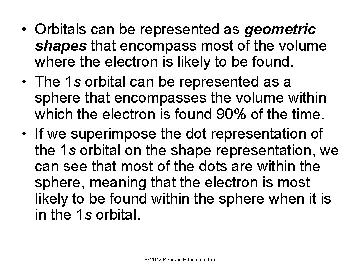 • Orbitals can be represented as geometric shapes that encompass most of the