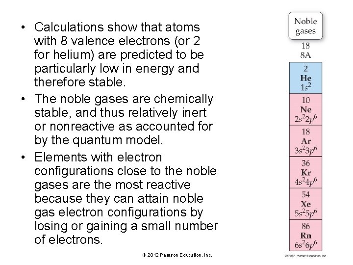  • Calculations show that atoms with 8 valence electrons (or 2 for helium)