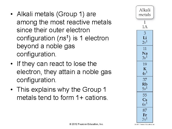  • Alkali metals (Group 1) are among the most reactive metals since their