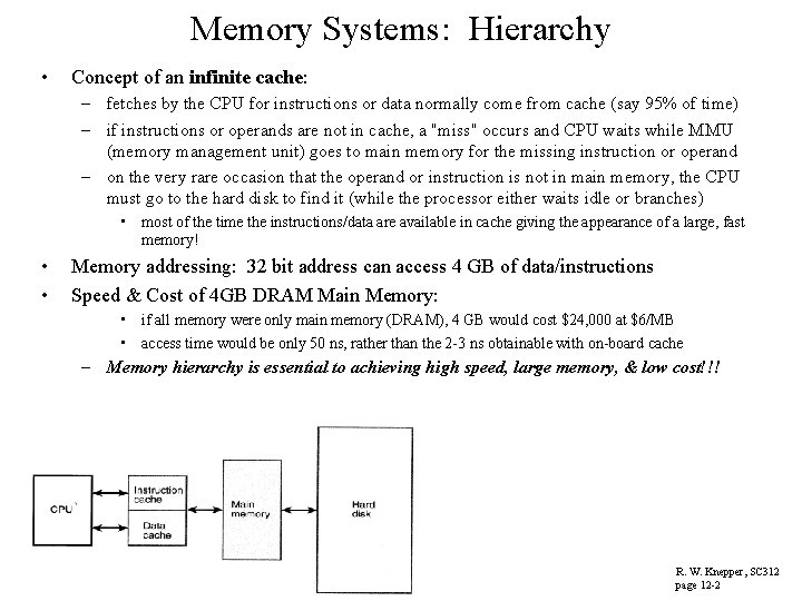 Memory Systems: Hierarchy • Concept of an infinite cache: – fetches by the CPU