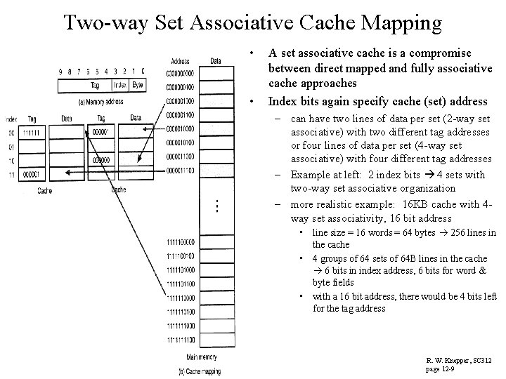 Two-way Set Associative Cache Mapping • • A set associative cache is a compromise