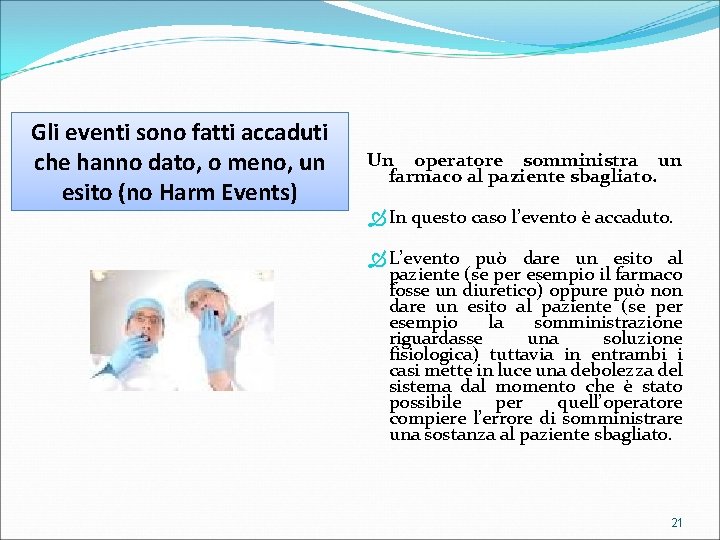 Gli eventi sono fatti accaduti che hanno dato, o meno, un esito (no Harm