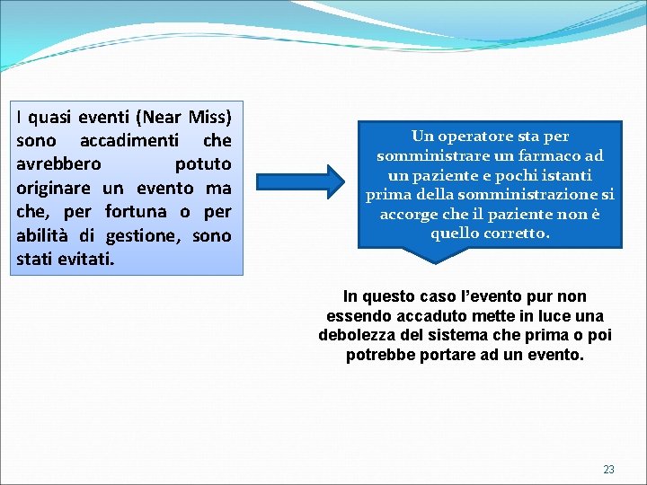 I quasi eventi (Near Miss) sono accadimenti che avrebbero potuto originare un evento ma