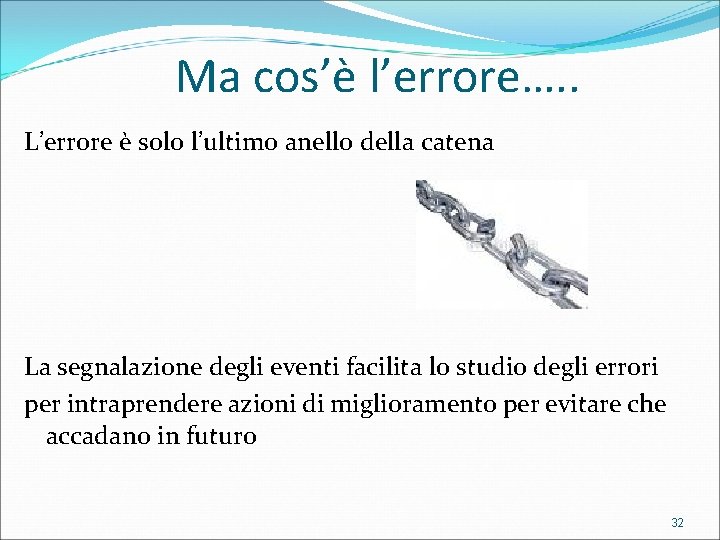 Ma cos’è l’errore…. . L’errore è solo l’ultimo anello della catena La segnalazione degli