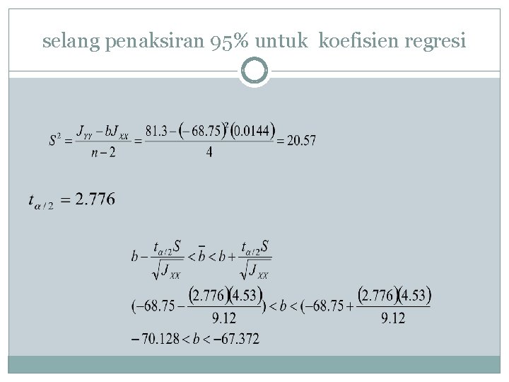 selang penaksiran 95% untuk koefisien regresi selang penaksiran 95% untuk koefisien regresi