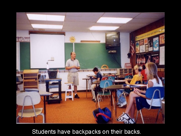 Students have backpacks on their backs. 