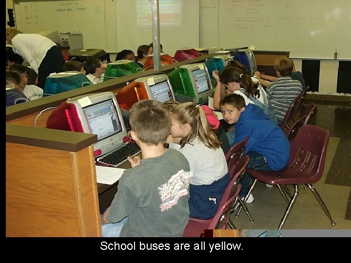 School buses are all yellow. 