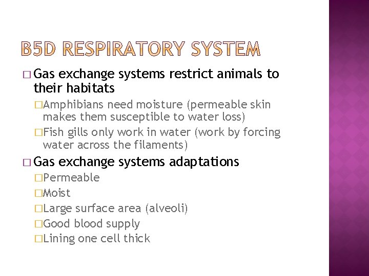 � Gas exchange systems restrict animals to their habitats �Amphibians need moisture (permeable skin