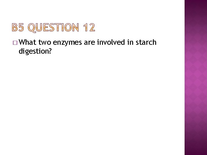 � What two enzymes are involved in starch digestion? 