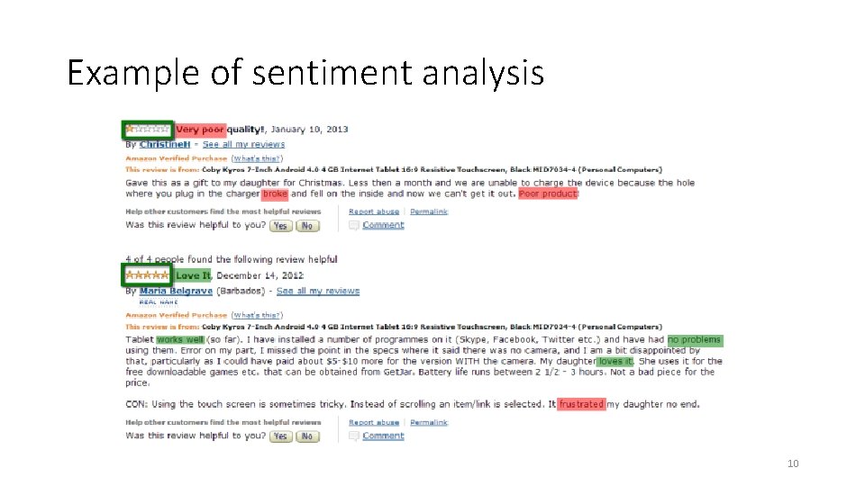 Example of sentiment analysis 10 Example of sentiment analysis 10