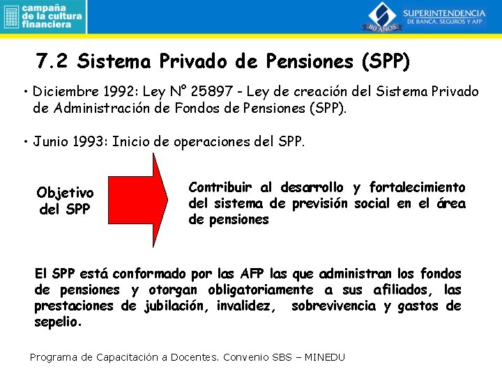 7. 2 Sistema Privado de Pensiones (SPP) • Diciembre 1992: Ley N° 25897 -