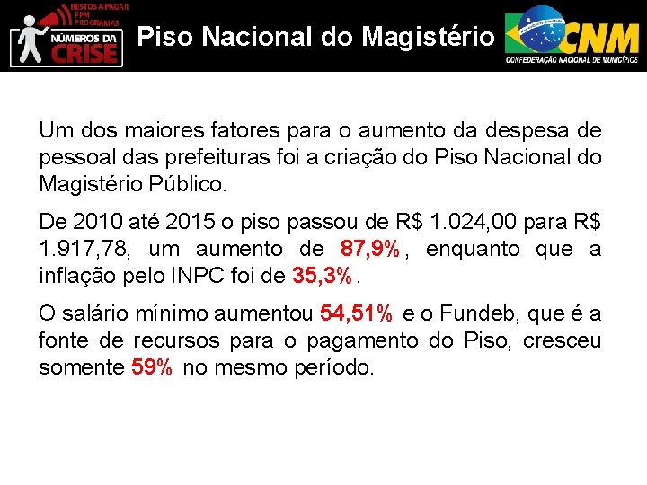 Piso Nacional do Magistério Um dos maiores fatores para o aumento da despesa de