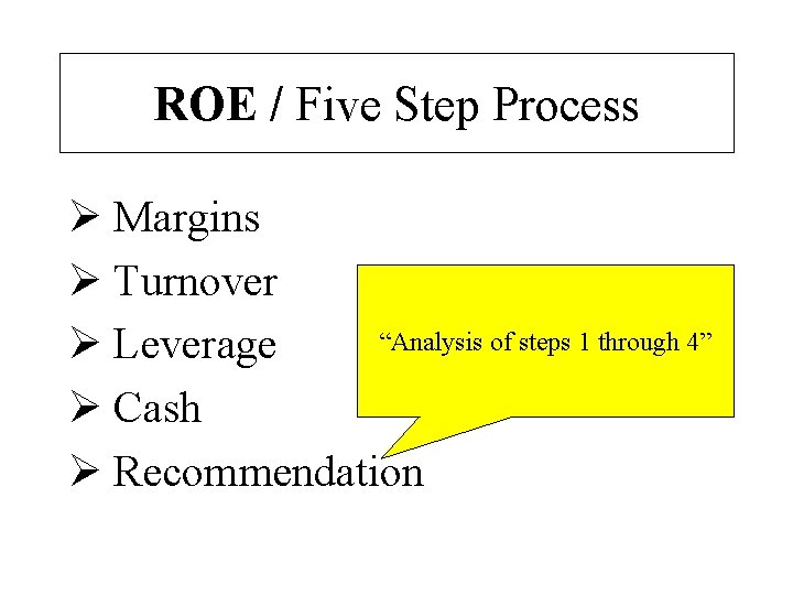 ROE / Five Step Process Ø Margins Ø Turnover “Analysis of steps 1 through