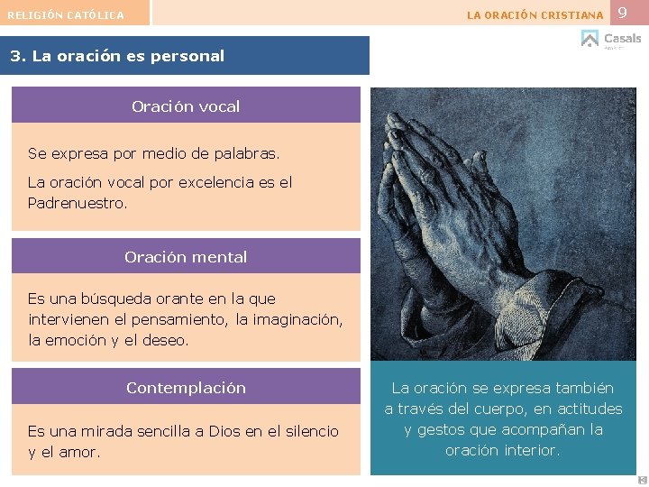 RELIGIÓN CATÓLICA LA ORACIÓN CRISTIANA 9 3. La oración es personal Oración vocal Se