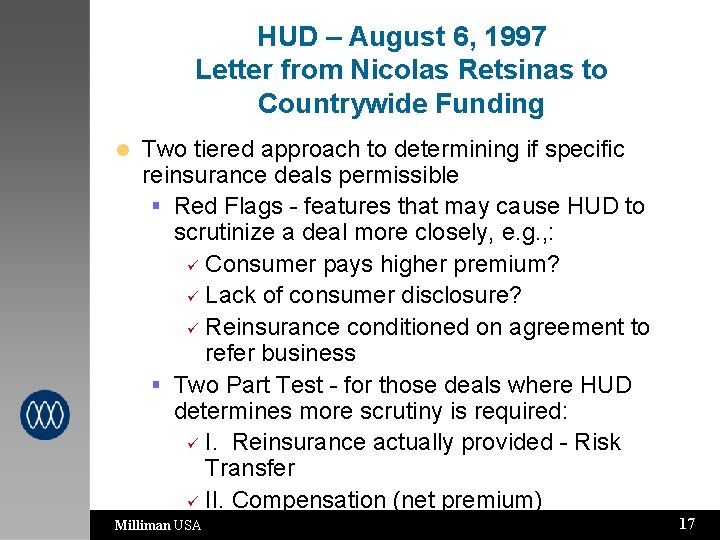 HUD – August 6, 1997 Letter from Nicolas Retsinas to Countrywide Funding Two tiered