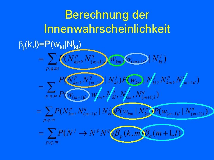 Berechnung der Innenwahrscheinlichkeit j(k, l)=P(wkl|Njkl) 