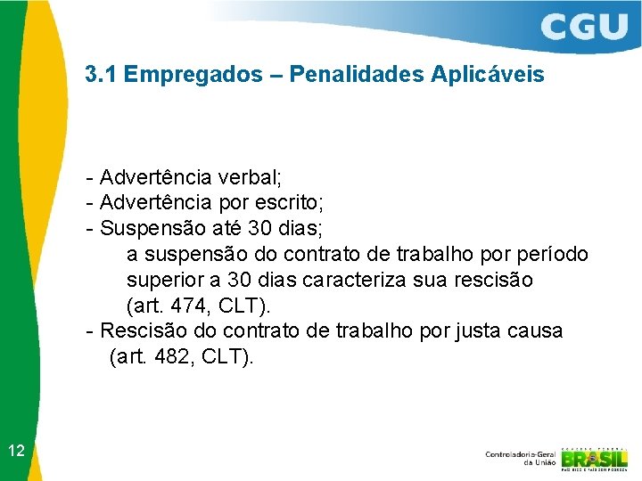 3. 1 Empregados – Penalidades Aplicáveis - Advertência verbal; - Advertência por escrito; -