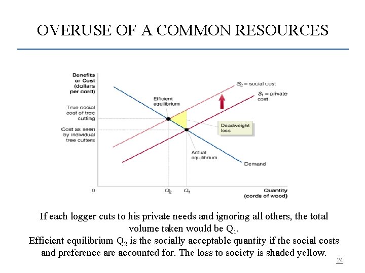 OVERUSE OF A COMMON RESOURCES If each logger cuts to his private needs and