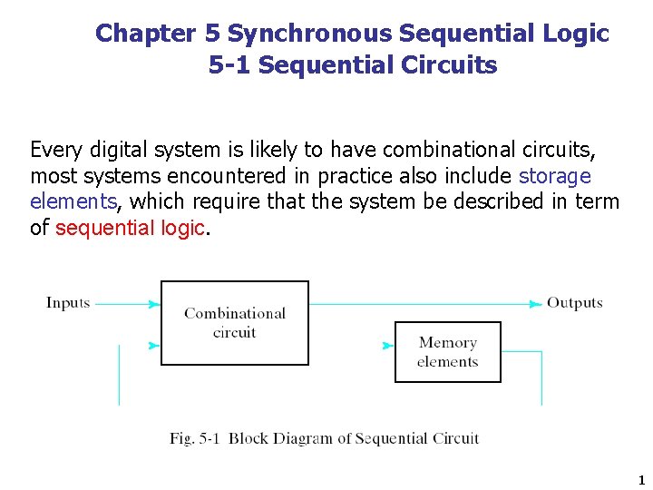 Chapter 5 Synchronous Sequential Logic 5 -1 Sequential Circuits Every digital system is likely
