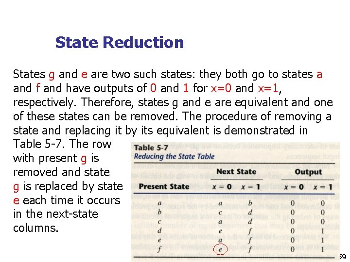 State Reduction States g and e are two such states: they both go to