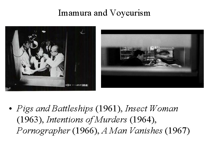 Imamura and Voyeurism • Pigs and Battleships (1961), Insect Woman (1963), Intentions of Murders