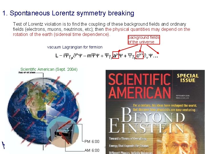 1. Spontaneous Lorentz symmetry breaking Test of Lorentz violation is to find the coupling 1. Spontaneous Lorentz symmetry breaking Test of Lorentz violation is to find the coupling
