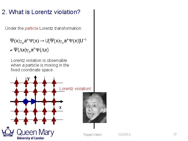 2. What is Lorentz violation? Under the particle Lorentz transformation: Lorentz violation is observable 2. What is Lorentz violation? Under the particle Lorentz transformation: Lorentz violation is observable