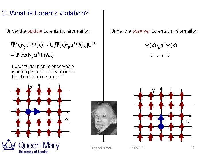 2. What is Lorentz violation? Under the particle Lorentz transformation: Under the observer Lorentz 2. What is Lorentz violation? Under the particle Lorentz transformation: Under the observer Lorentz