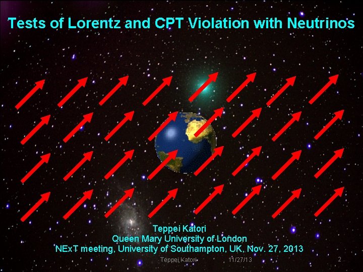 Tests of Lorentz and CPT Violation with Neutrinos Teppei Katori Queen Mary University of Tests of Lorentz and CPT Violation with Neutrinos Teppei Katori Queen Mary University of