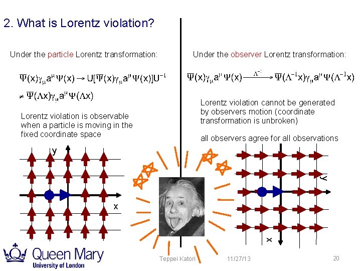 2. What is Lorentz violation? Under the particle Lorentz transformation: Under the observer Lorentz 2. What is Lorentz violation? Under the particle Lorentz transformation: Under the observer Lorentz