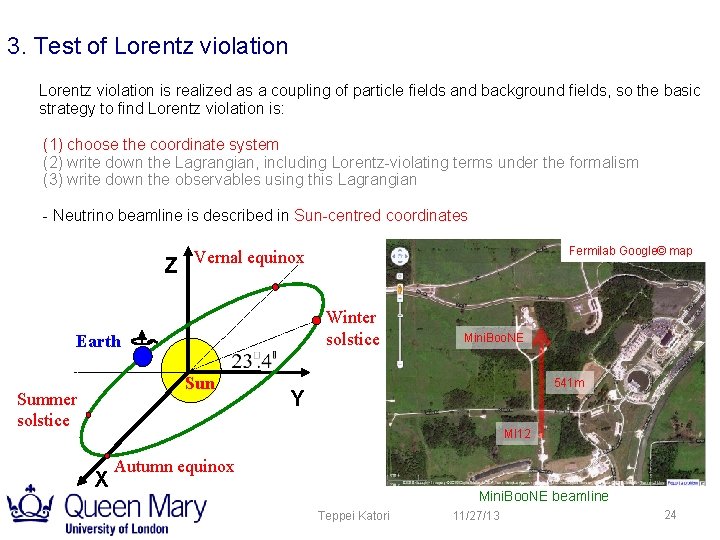 3. Test of Lorentz violation is realized as a coupling of particle fields and 3. Test of Lorentz violation is realized as a coupling of particle fields and