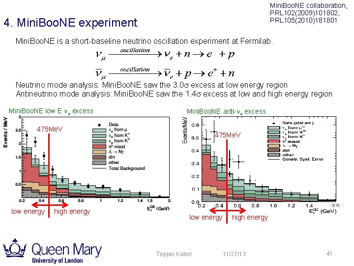 Mini. Boo. NE collaboration, PRL 102(2009)101802, PRL 105(2010)181801 4. Mini. Boo. NE experiment Mini. Mini. Boo. NE collaboration, PRL 102(2009)101802, PRL 105(2010)181801 4. Mini. Boo. NE experiment Mini.
