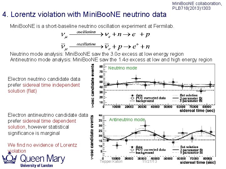 4. Lorentz violation with Mini. Boo. NE neutrino data Mini. Boo. NE collaboration, PLB 4. Lorentz violation with Mini. Boo. NE neutrino data Mini. Boo. NE collaboration, PLB
