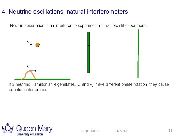 4. Neutrino oscillations, natural interferometers Neutrino oscillation is an interference experiment (cf. double slit 4. Neutrino oscillations, natural interferometers Neutrino oscillation is an interference experiment (cf. double slit