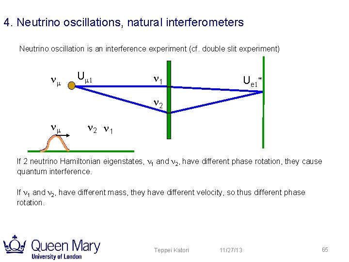 4. Neutrino oscillations, natural interferometers Neutrino oscillation is an interference experiment (cf. double slit 4. Neutrino oscillations, natural interferometers Neutrino oscillation is an interference experiment (cf. double slit