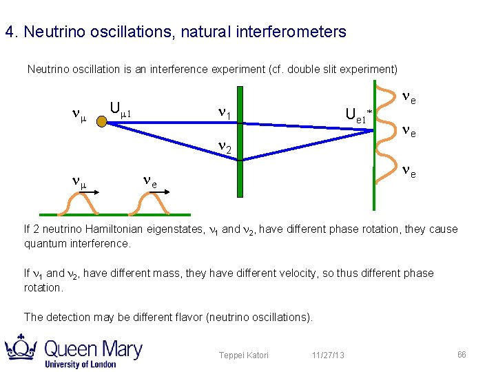 4. Neutrino oscillations, natural interferometers Neutrino oscillation is an interference experiment (cf. double slit 4. Neutrino oscillations, natural interferometers Neutrino oscillation is an interference experiment (cf. double slit