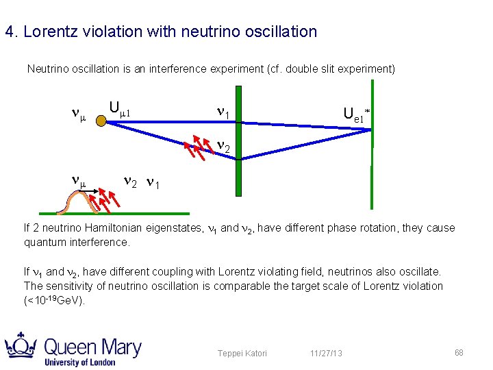 4. Lorentz violation with neutrino oscillation Neutrino oscillation is an interference experiment (cf. double 4. Lorentz violation with neutrino oscillation Neutrino oscillation is an interference experiment (cf. double