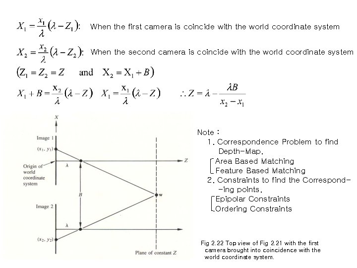 When the first camera is coincide with the world coordinate system When the second