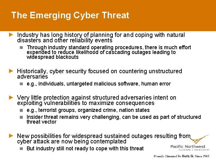 The Emerging Cyber Threat Industry has long history of planning for and coping with