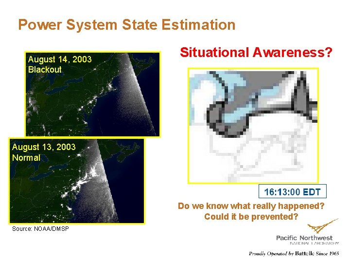 Power System State Estimation August 14, 2003 Blackout Situational Awareness? August 13, 2003 Normal