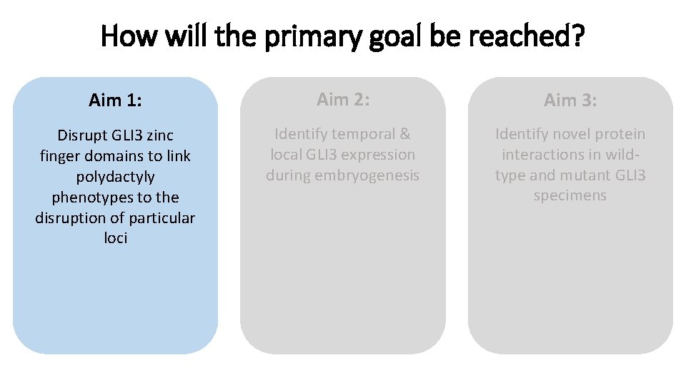 How will the primary goal be reached? Aim 1: Aim 2: Aim 3: Disrupt