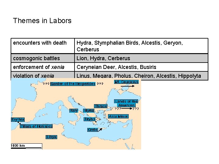 Themes in Labors encounters with death Hydra, Stymphalian Birds, Alcestis, Geryon, Cerberus cosmogonic battles
