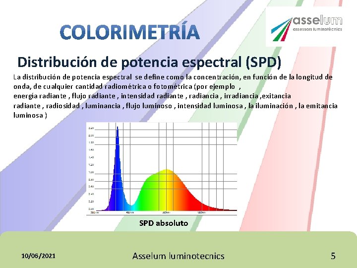 Distribución de potencia espectral (SPD) La distribución de potencia espectral se define como la Distribución de potencia espectral (SPD) La distribución de potencia espectral se define como la