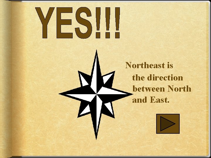 Northeast is the direction between North and East. 