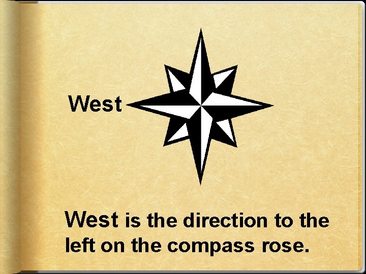 West is the direction to the left on the compass rose. 