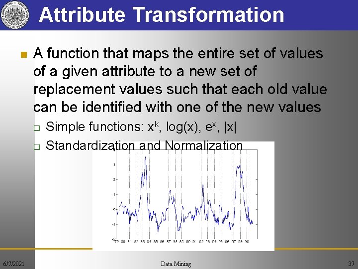 Attribute Transformation n A function that maps the entire set of values of a