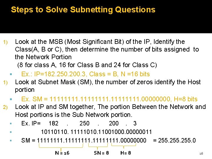 Steps to Solve Subnetting Questions Look at the MSB (Most Significant Bit) of the